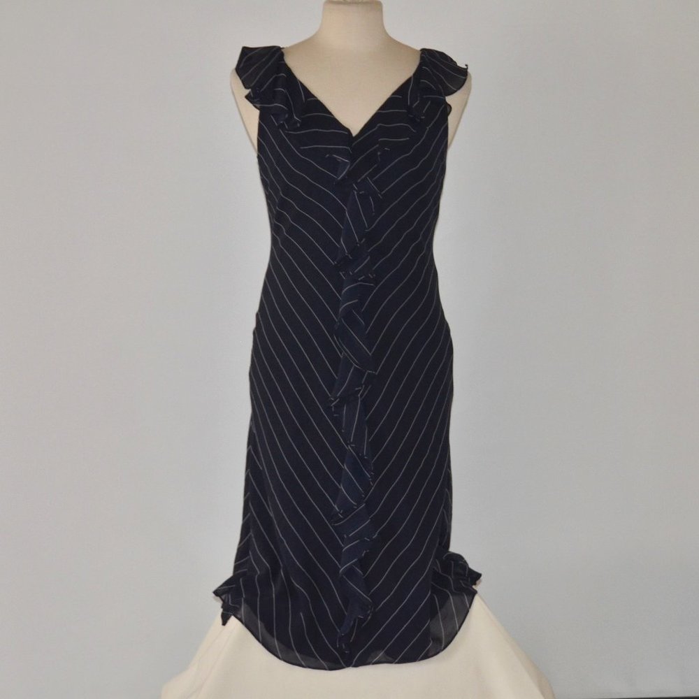 American Living Front Ruffled V Neck Black Dress